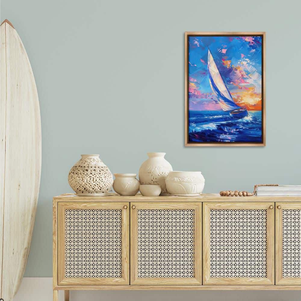 Abstract Boat at Sunset by LSR Design Studio Brown Floater Frame Travel Graphic Art Print 31 in. x 21 in. price history on PriceWatchPro