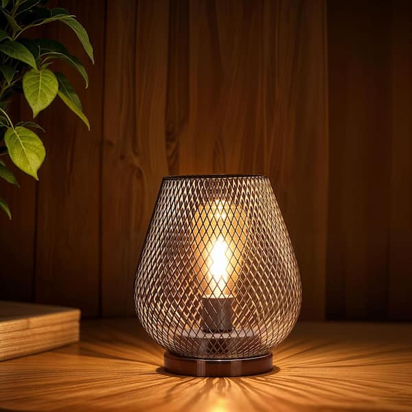 6 .7 in. Bronze Indoor Battery-Operated Integrated LED Metal Mesh Lamp