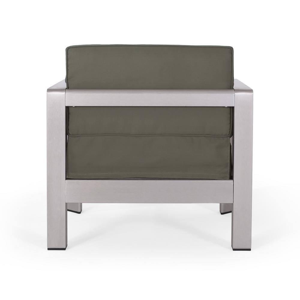 Silver Aluminum Outdoor Club Chair with Khaki Cushions