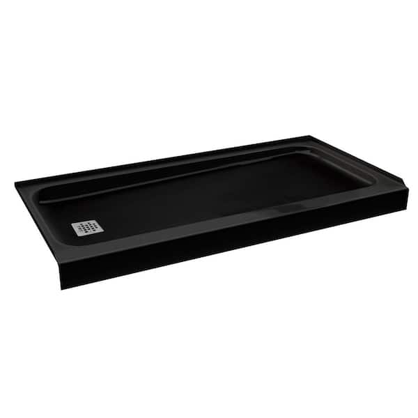 Bootz Industries ShowerCast 60 in. x 30 in. Single Threshold Shower Pan in Matte Black Includes Square Chrome Shower Drain Kit Left Drain