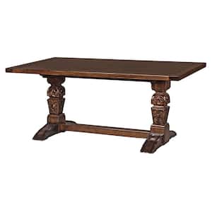 English Gothic Refectory 71 in. Rectangle Walnut Wood Top with Wood Frame 4-Leg Table (Seats 6)