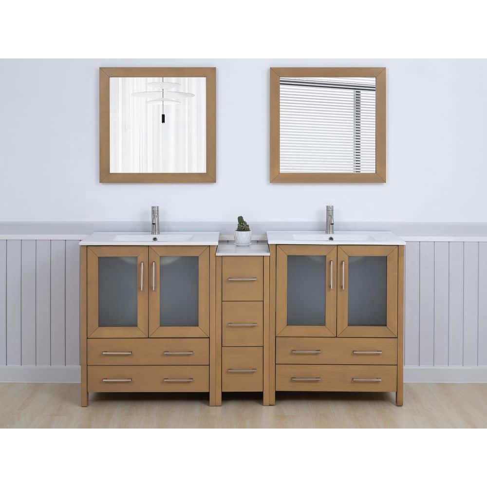 72 in. W x 18 in. D x 36 in. H Natural Oak Bath Vanity with White Ceramic Top and Mirror price history on PriceWatchPro
