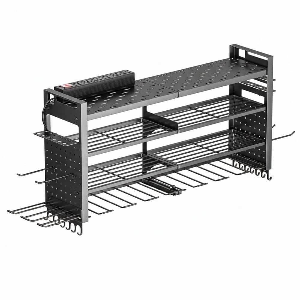33.3 in. Black Steel 4-Layer Wall Rack with 10 Drill Holders, Tool Organizer, Charging Station, 6 Outlet Power Strip price history on PriceWatchPro