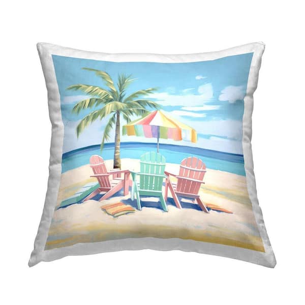 Tropical Beach Chairs Multi-Color Print Polyester 18 in. x 18 in. Throw Pillow