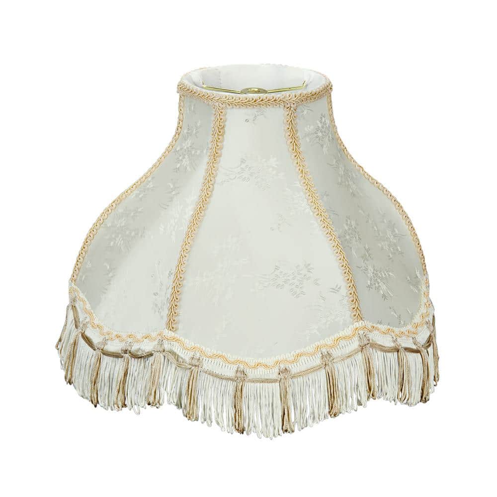 Ivory Jacquard Fabric Bell Lamp Shade with Fringe, 13"