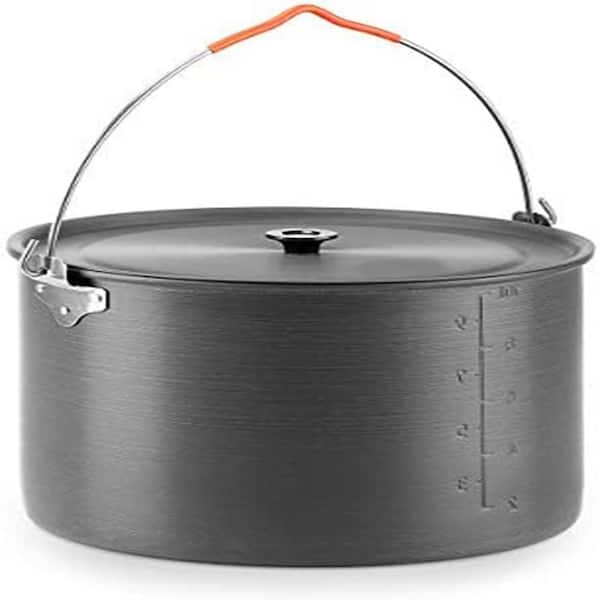 10.5 Quart Aluminum Hanging Stock Pot with Lid, 6-8 Person Capacity, Ultralight Outdoor Cooking Pot