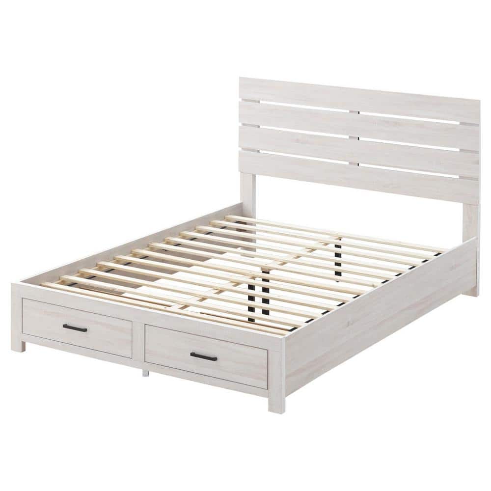 White King Wood Frame Storage Bed with Upholstered Headboard
