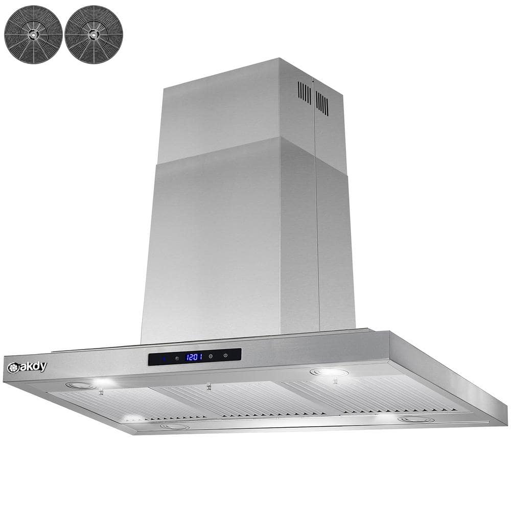 36-Inch Stainless Steel Convertible Island Range Hood with LED Lights