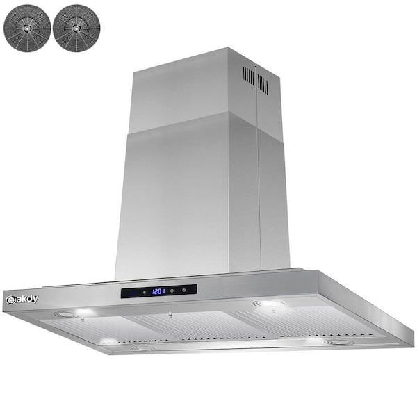 36 Inch Island Range Hood 350 CFM Touch Control Silver