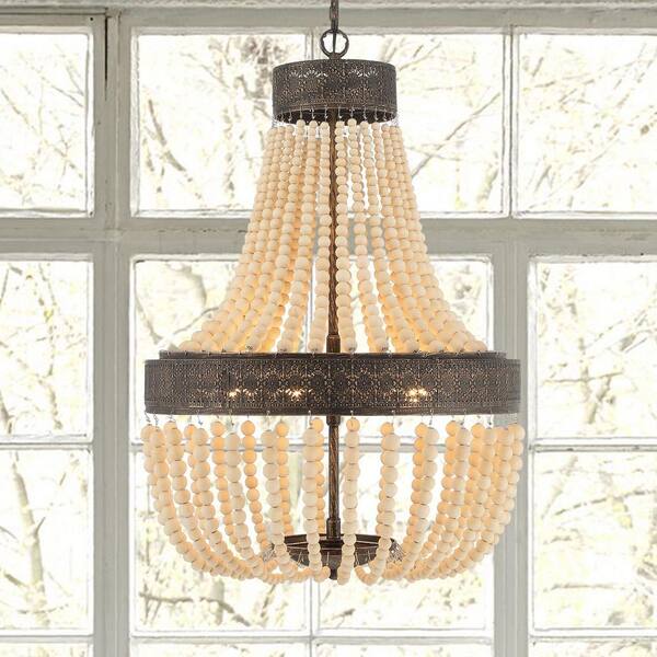Vanity Art 5-Light Black+Gold Unique Empire Chandelier with Beaded Accents in