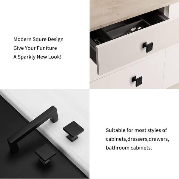 Numhew 25-Pack 1.1 in. Black Cabinet Knobs, Matte Black Square Dresser Drawer Knobs, Zinc Alloy Kitchen Cabinet Hardware