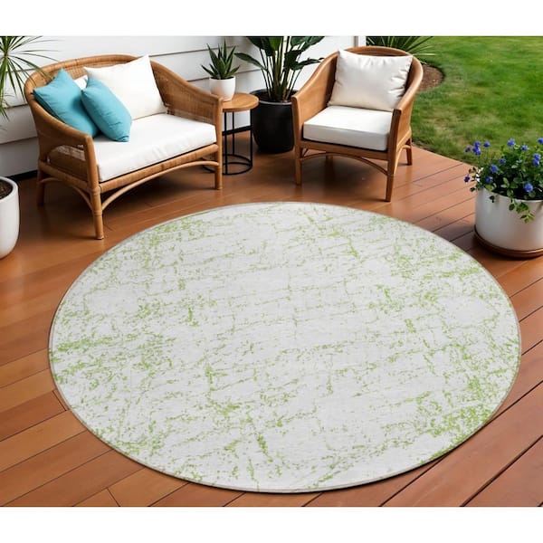 HomeRoots Green, Ivory 8 ft. Round Woven Abstract Polyester Round ...