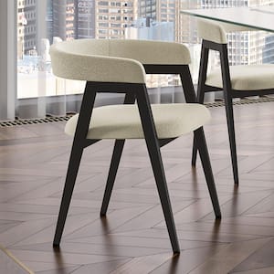 Caris Cream Boucle Polyester / Black Metal Upholstered Dining Chair