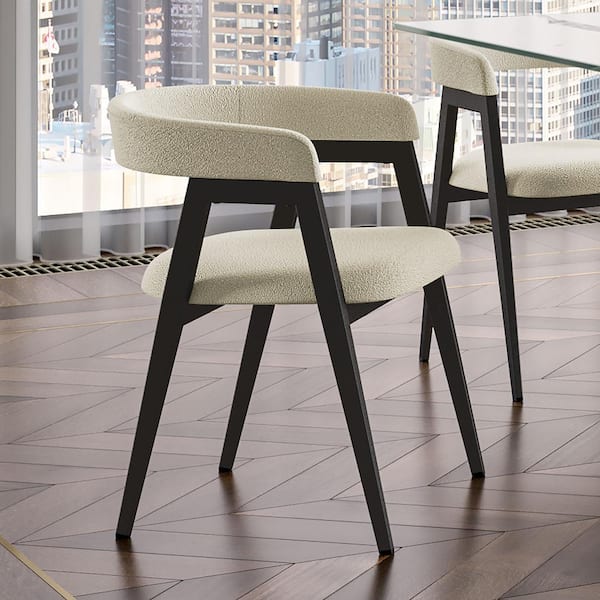 Amisco Caris Cream Boucle Polyester / Black Metal Upholstered Dining Chair