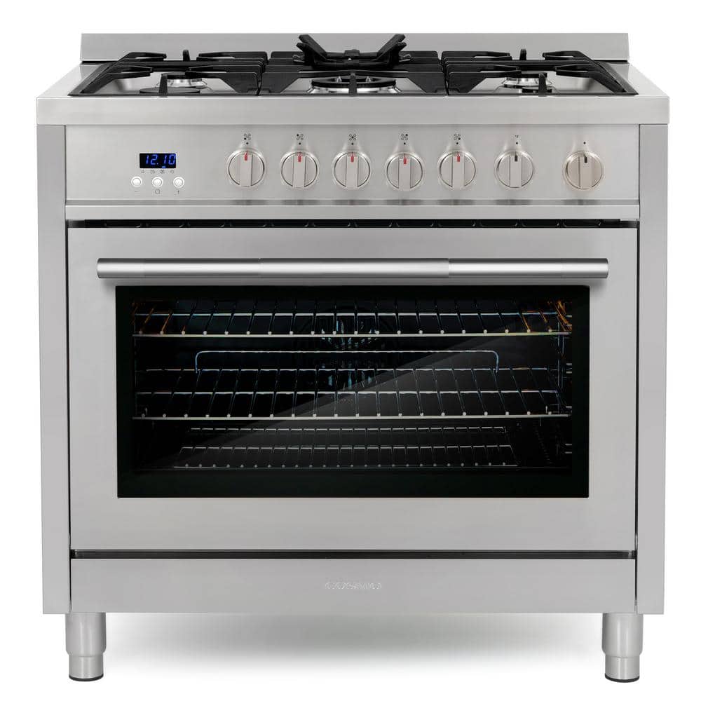 36'' Stainless Steel Gas Range with 5 Burners and Convection Oven