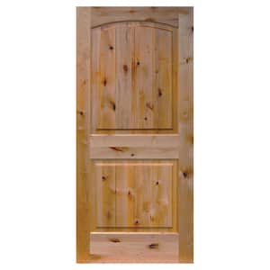 32 in. x 80 in. 2 Panel Arch Top V-Groove Universal Unfinished Knotty Alder Wood Front Door Slab with Ovolo Sticking
