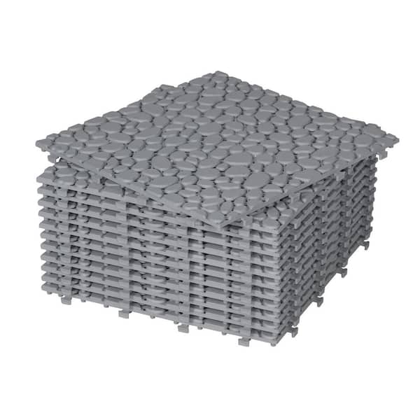 LIVIZA 1 ft. x 1 ft. Anti-Slip Plastic Deck Tile in Gray (12-Piece), Pebble Stone Pattern