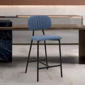 Rococo 37 in. Blue Modern Faux Leather and Metal Counter Height Bar Stool