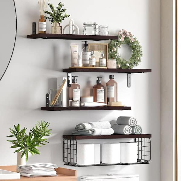 15.7 in. W x 5.9 in. D Dark Brown Wood Wall Floating Shelves, Farmhouse  Wall Decor Decorative Wall Shelf PUQ4C8 - The Home Depot