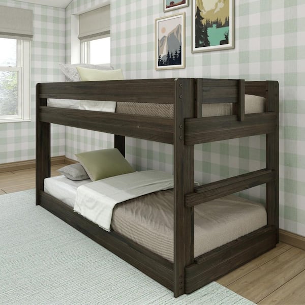 Farmhouse Barnwood Brown Twin Over Twin Low Bunk Bed