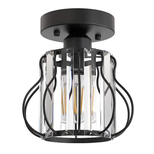 Emeritpro 7.1 in. 1-Light Matte Black Semi Flush Mount Ceiling