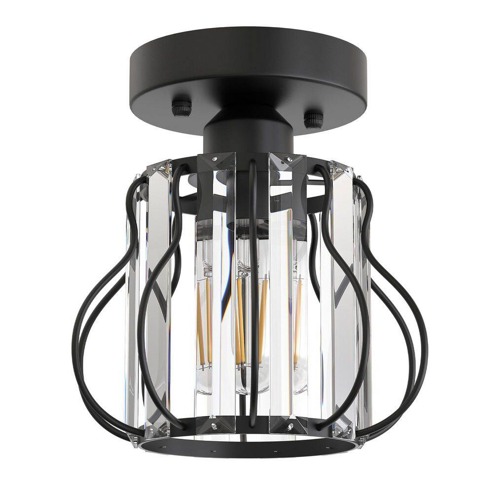 7.1 in 1-Light Matte Black Semi Flush Mount Ceiling Light with Triangular Crystal and Metal Welded Shade, E26 Socket price history on PriceWatchPro