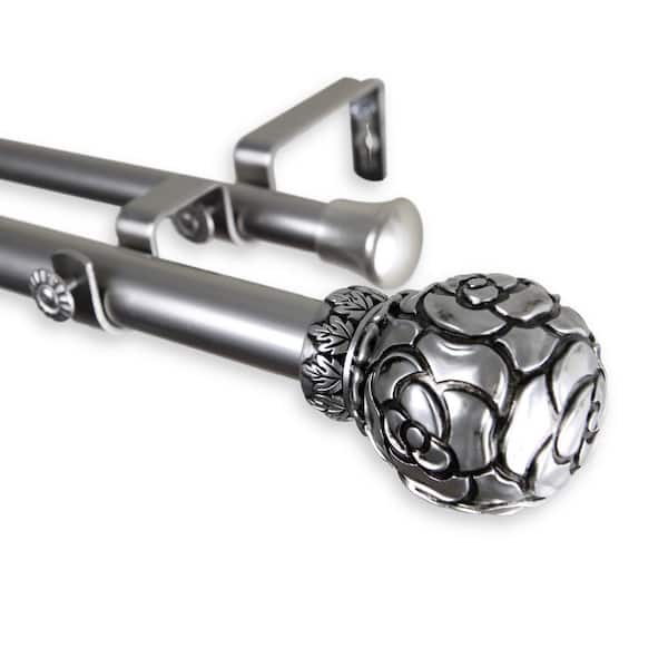 Rod Desyne Rosy 66 in. - 120 in. Adjustable 1 in. Dia Double Curtain Rod in Satin Nickel