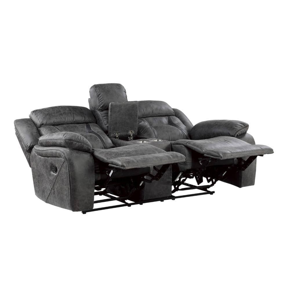 Gray Microfiber Tufted Reclining Loveseat with Cup Holder
