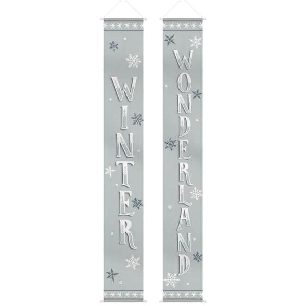 Amscan 8 ft. x 13.5 in. Christmas Snowy Hanging Flags Home Decorations (Set of 2)