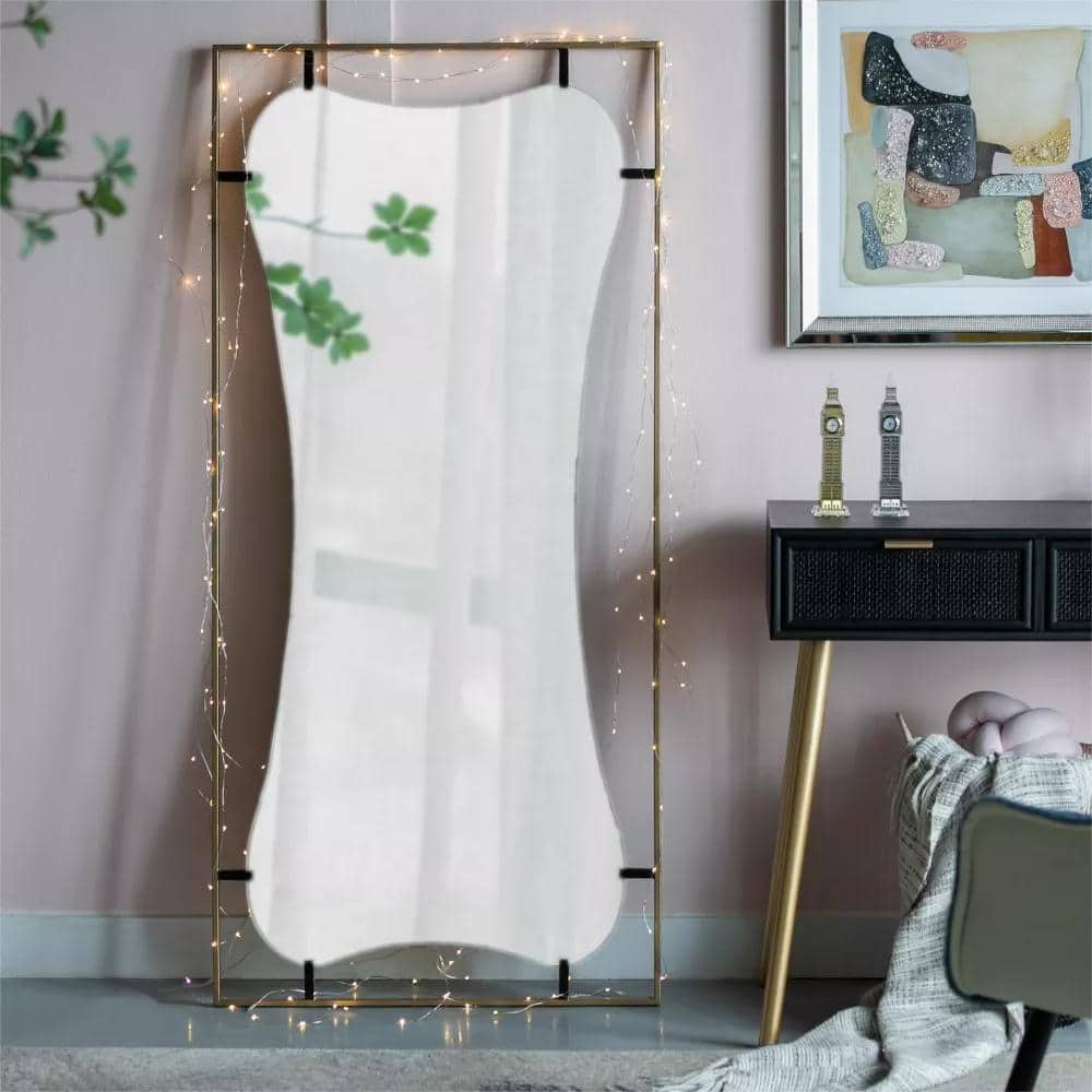 28 in. W x 60 in. H Rectangle Gold Metal Framed Wall Mirror with Contempora