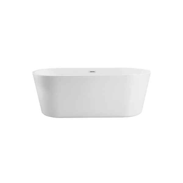 Unbranded Timeless Home 71 in. L x 31.4 in. W x 23.6 in. H Oval Acrylic Flatbottom Non-Whirlpool Bathtub in Glossy White