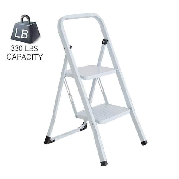 WELLFOR 2-Step 7 ft. Reach Folding Steel Step Stool 330 lbs. Load Capacity