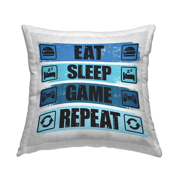 Stupell Industries Eat Sleep Game Repeat Blue Phrase Blue Square Outdoor Throw Pillow