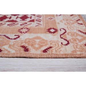 Red 10 ft. x 14 ft. Hand-Knotted Wool Traditional Khotan Weave Rug Area Rug