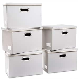 40 Qt. Leather Fabric Storage Bin with Lid in White (5-Pack)