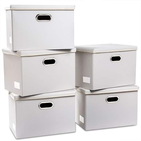 Unbranded 40 Qt. Leather Fabric Storage Bin with Lid in White (5-Pack)