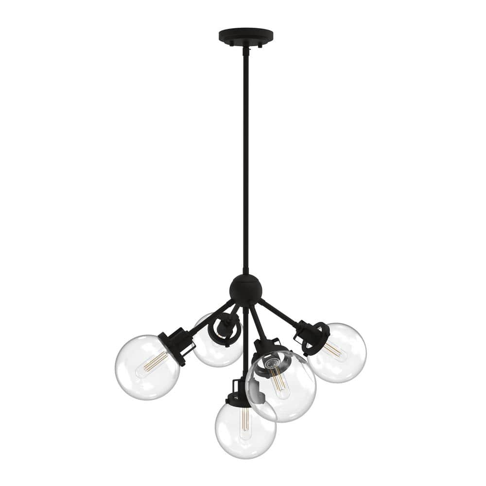 Enbrighten 5-Light Matte Black Chandelier for Living Room with Bulbs ...