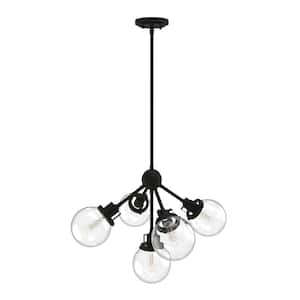 5-Light Matte Black Chandelier for Living Room with Bulbs Included