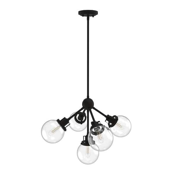 Enbrighten 5-Light Matte Black Chandelier for Living Room with Bulbs Included