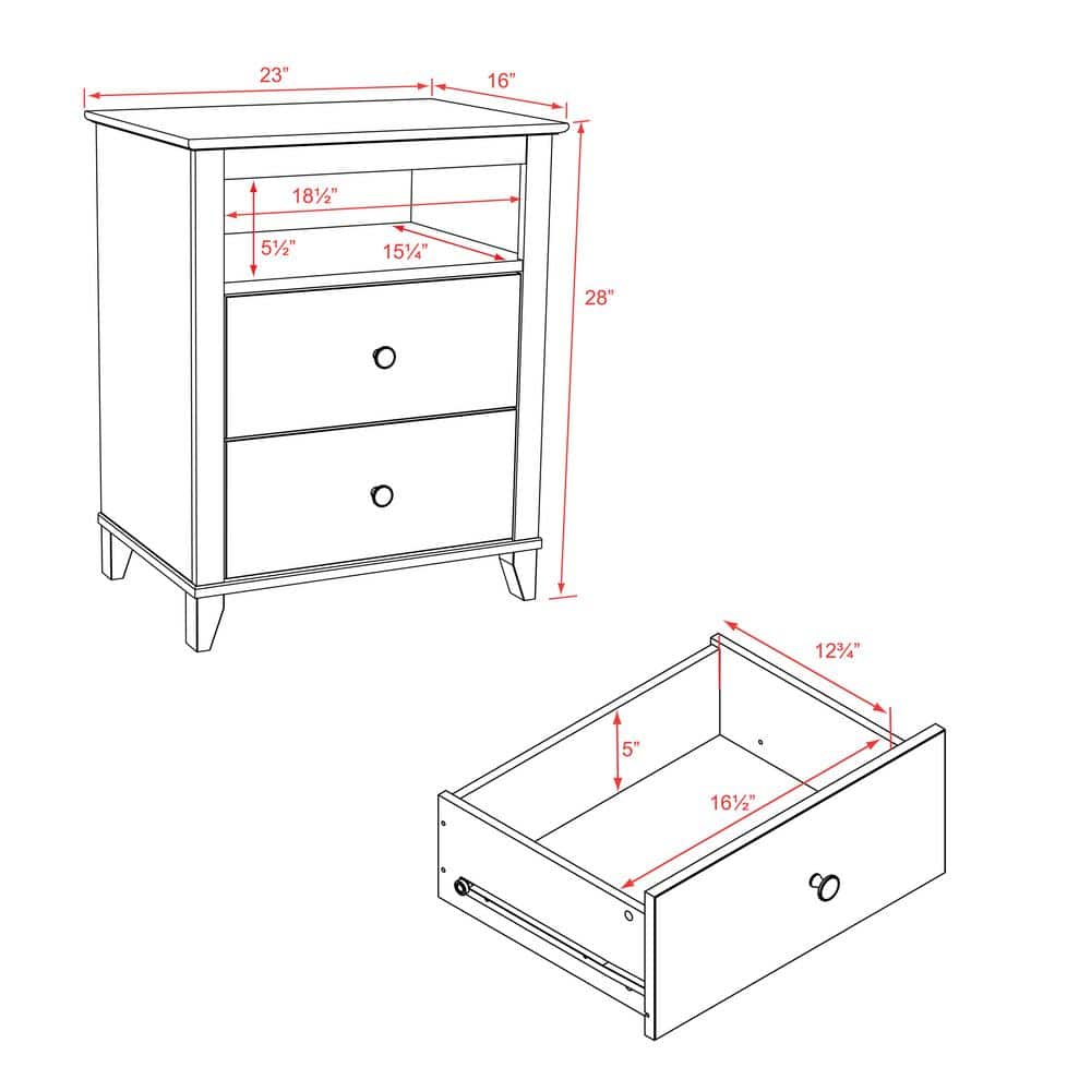Espresso Tall 2-Drawer Nightstand with Open Cubby