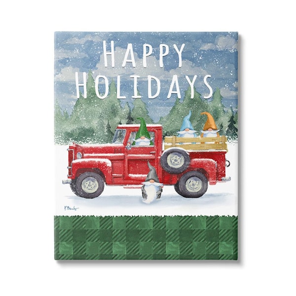 Stupell Industries Happy Holidays Truck byPaul Brent 1 Piece Unframed Graphic Print Travel Poster Art Print 20 in. x 16 in.