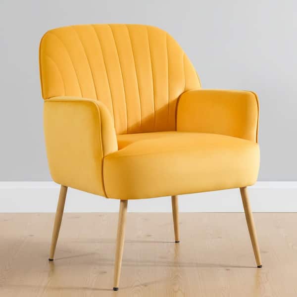 Peter Yellow 25 in. Velvet Upholstered Accent Chair, Barrel Chair, Arm Chair with Metal Legs