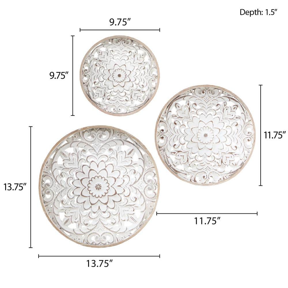 Madison Park Natural and White Fir Wood Medallion Wall Art Set