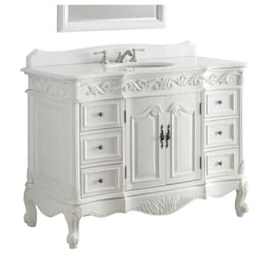 Beckham 48.25 in. W x 22 in D. x 36 in. H Bath Vanity in Antique White With White porcelain Sink and White Marble Top