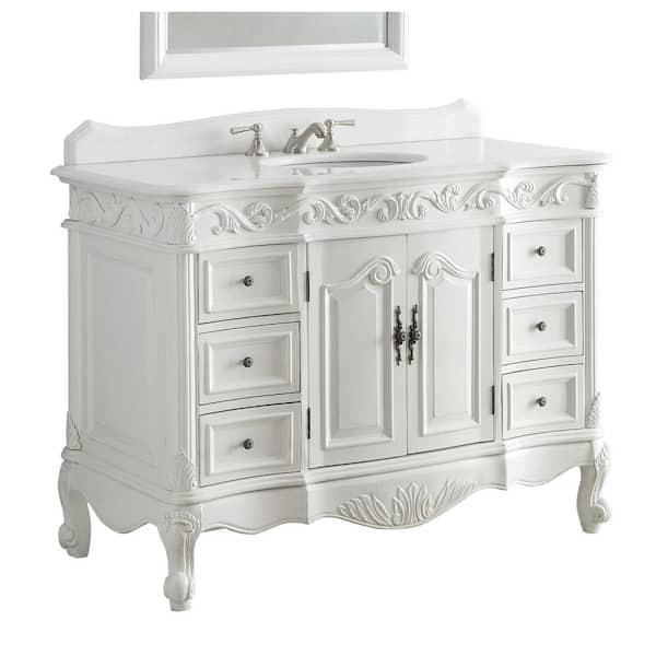 Benton Collection Beckham 48.25 in. W x 22 in D. x 36 in. H Bath Vanity in Antique White With White porcelain Sink and White Marble Top