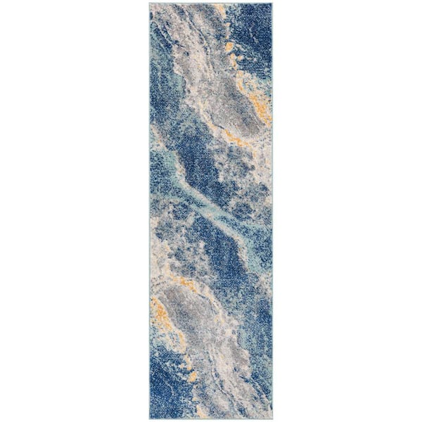 Nourison Passion Blue Multicolor 2 ft. x 6 ft. Abstract Contemporary Runner Area Rug
