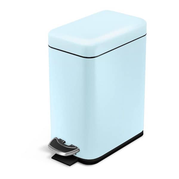 1.3 Gallon Slim Stainless Steel Trash Can with Step On Pedal and Soft Close Lid, Powder Blue