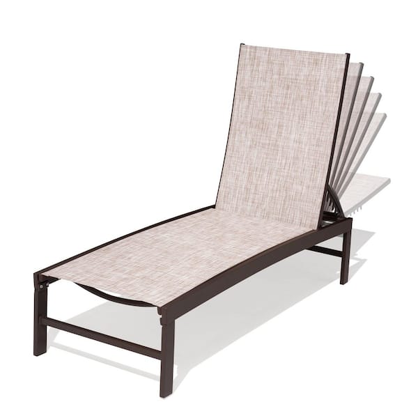 1-Piece Metal All-Weather Adjustable Aluminum Outdoor Chaise Lounge Chair in Beige for Pool Patio