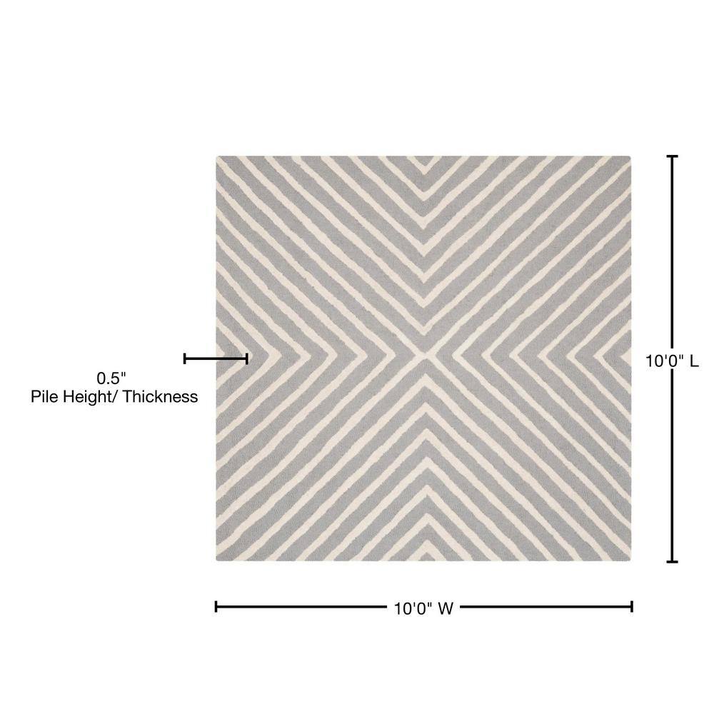 Silver and Ivory Hand-Tufted Wool Square Rug 10' x 10'