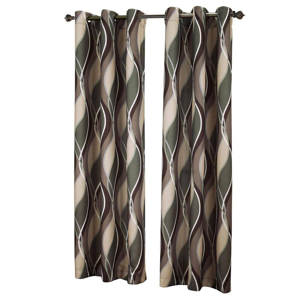 Spruce Green Wave Print Light-Filtering Grommet Curtain Panel 48" x 84"